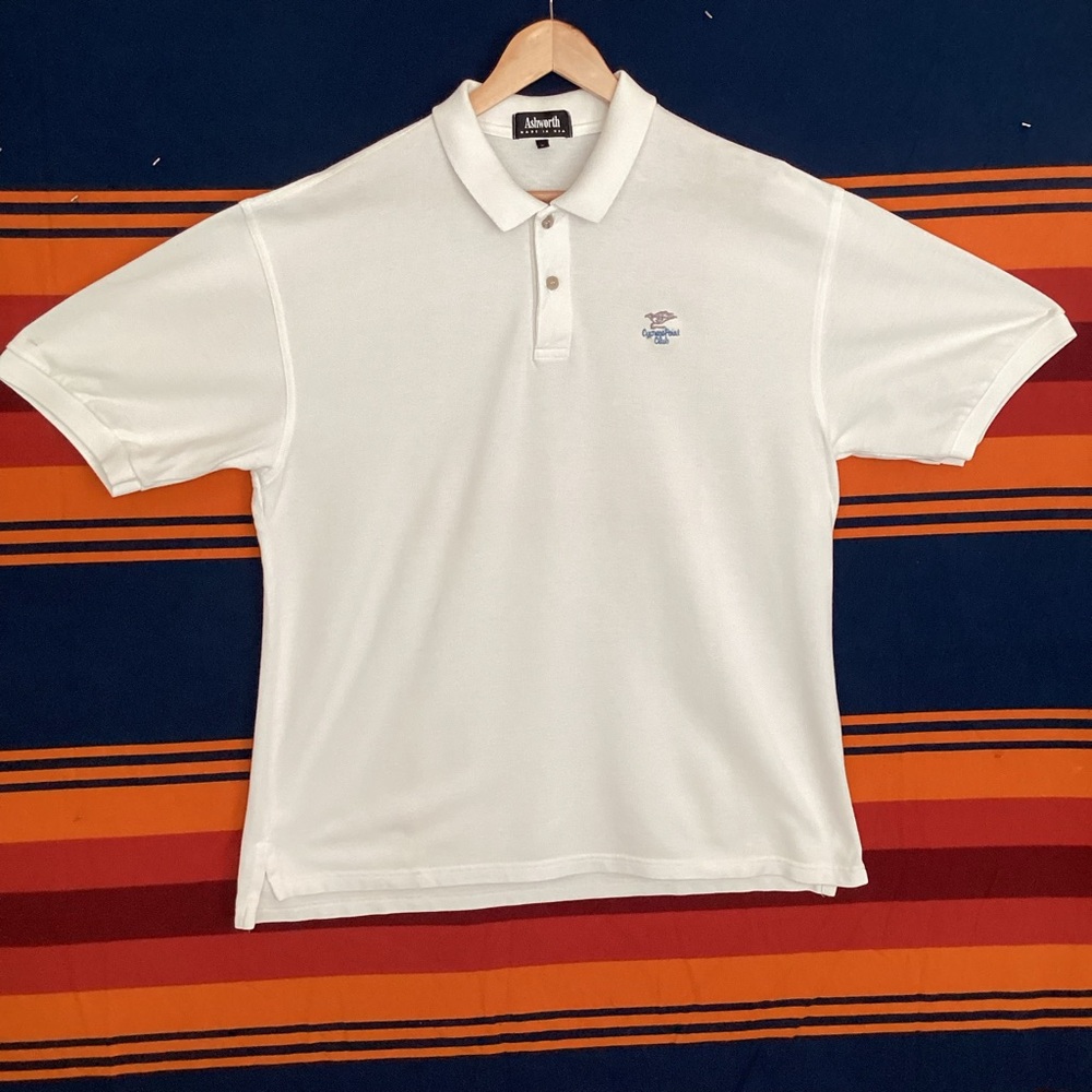 Ashworth White Polo Shirt with Small Blue Logo